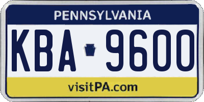 PA license plate KBA9600