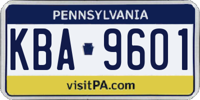 PA license plate KBA9601