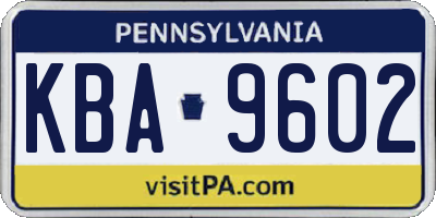 PA license plate KBA9602