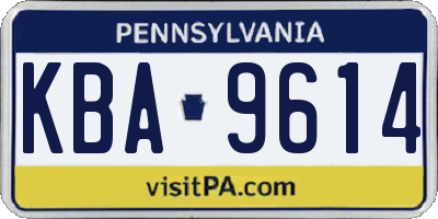 PA license plate KBA9614