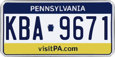 PA license plate KBA9671