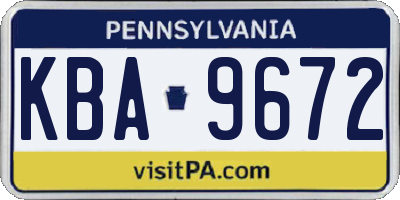 PA license plate KBA9672
