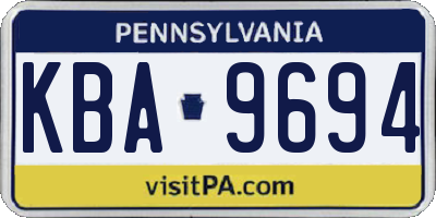 PA license plate KBA9694