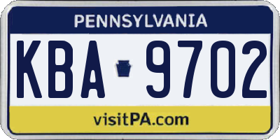 PA license plate KBA9702
