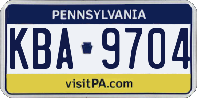 PA license plate KBA9704