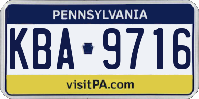 PA license plate KBA9716