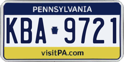 PA license plate KBA9721