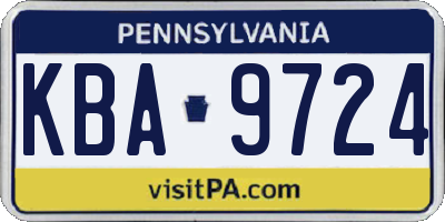 PA license plate KBA9724