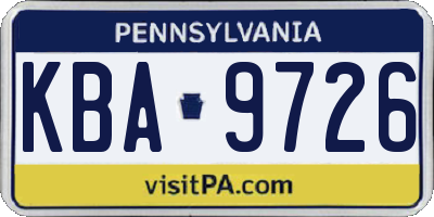 PA license plate KBA9726