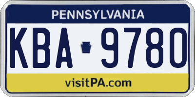 PA license plate KBA9780