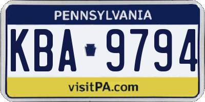 PA license plate KBA9794