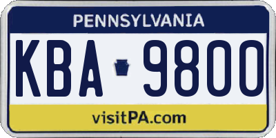 PA license plate KBA9800