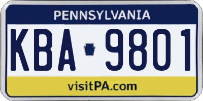 PA license plate KBA9801