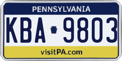 PA license plate KBA9803