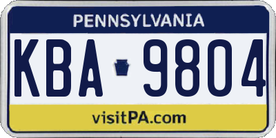PA license plate KBA9804
