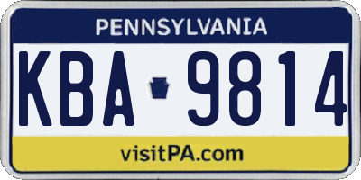 PA license plate KBA9814