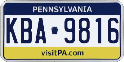 PA license plate KBA9816