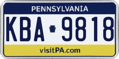 PA license plate KBA9818