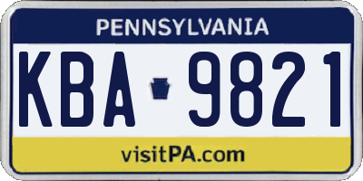 PA license plate KBA9821
