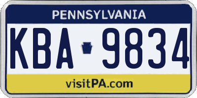 PA license plate KBA9834