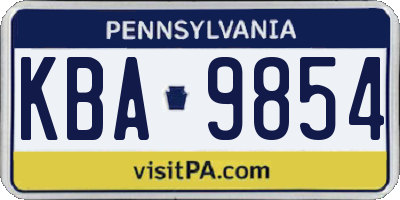 PA license plate KBA9854