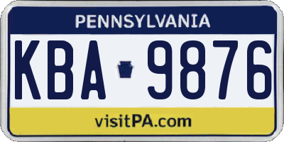 PA license plate KBA9876