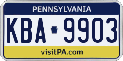 PA license plate KBA9903