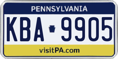 PA license plate KBA9905
