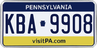 PA license plate KBA9908