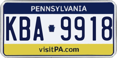 PA license plate KBA9918