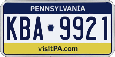 PA license plate KBA9921