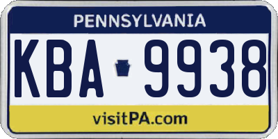 PA license plate KBA9938