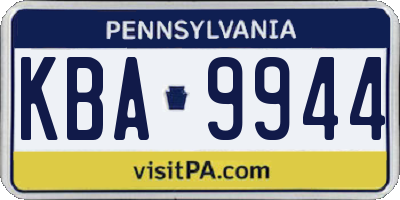 PA license plate KBA9944
