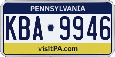 PA license plate KBA9946