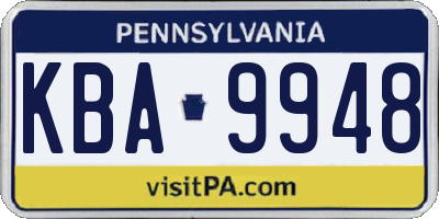 PA license plate KBA9948