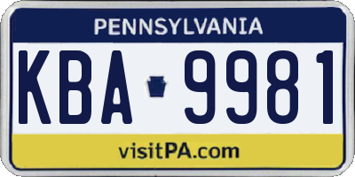 PA license plate KBA9981