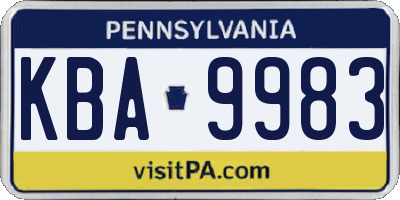 PA license plate KBA9983