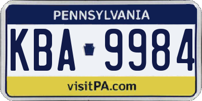 PA license plate KBA9984