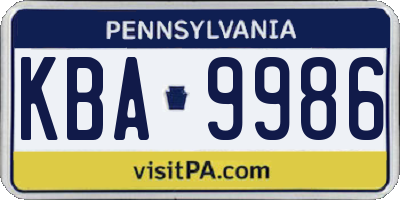PA license plate KBA9986