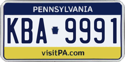 PA license plate KBA9991