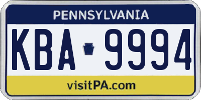 PA license plate KBA9994