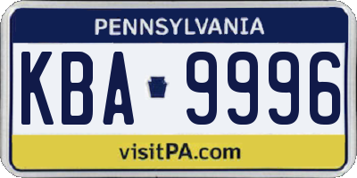 PA license plate KBA9996