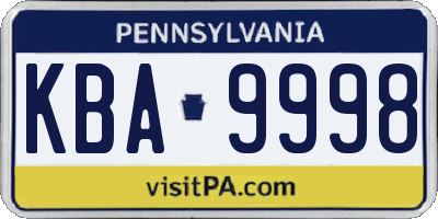 PA license plate KBA9998