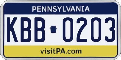 PA license plate KBB0203