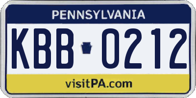 PA license plate KBB0212