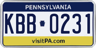 PA license plate KBB0231