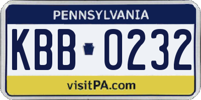 PA license plate KBB0232