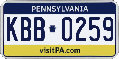 PA license plate KBB0259