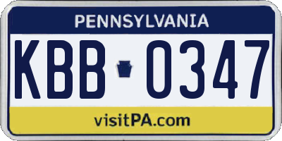 PA license plate KBB0347
