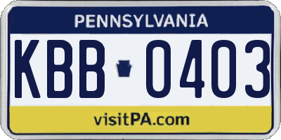 PA license plate KBB0403